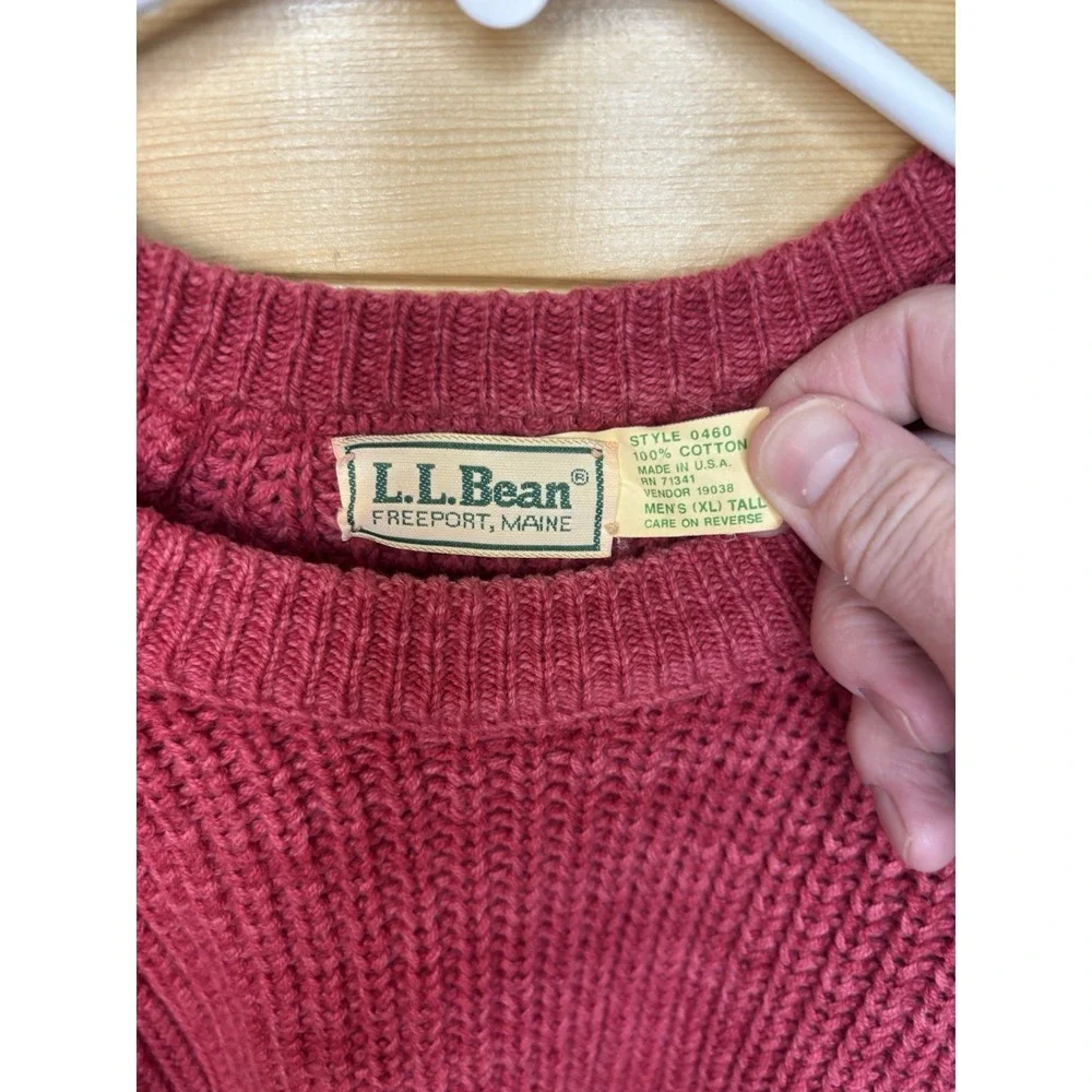Vintage L.L. Bean Red Crew Neck Cable Knit Sweater‎ XL Tall Heavy Made in USA
